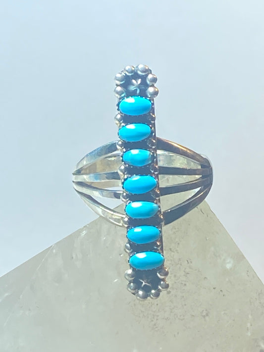 Turquoise ring long southwest stars sterling silver women