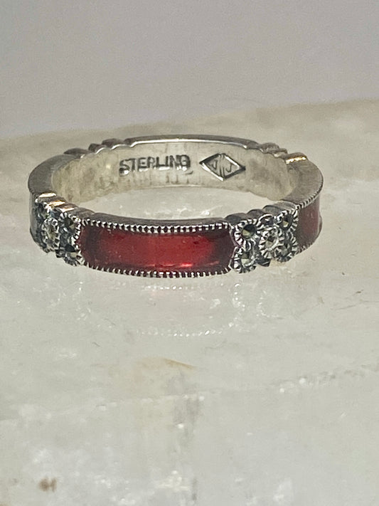 Judith Jack ring  size 7.75 marcasites red  stacker band sterling silver women