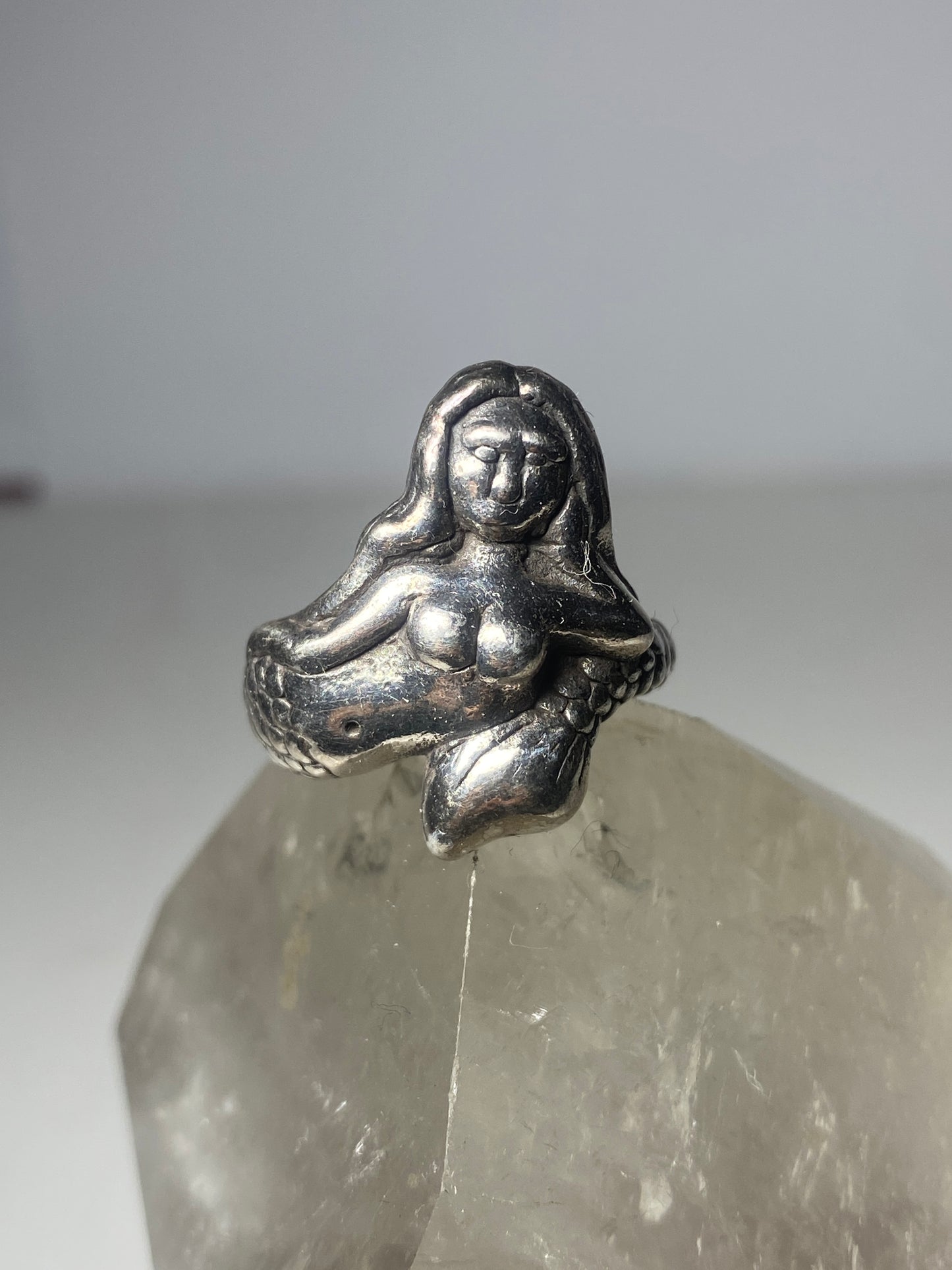 Mermaid ring figurative band sterling silver women