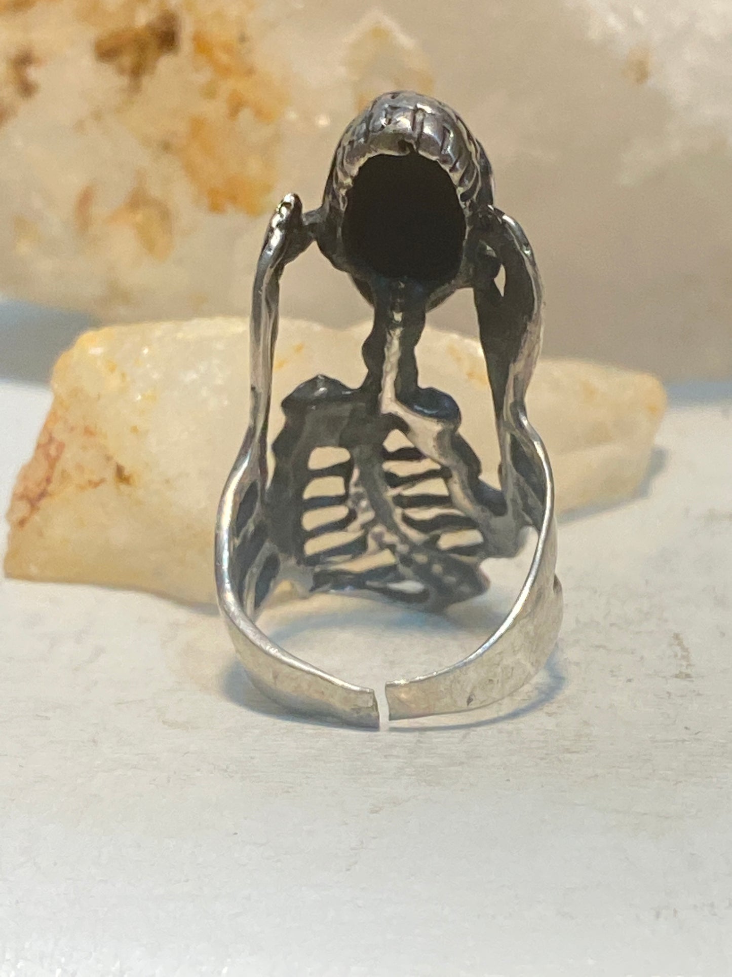 Skull ring skeleton biker band sterling silver women