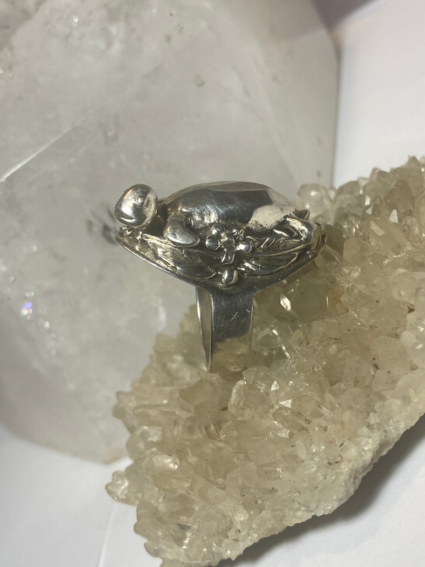 Turtle ring moving head Mexico floral  band sterling silver women girls