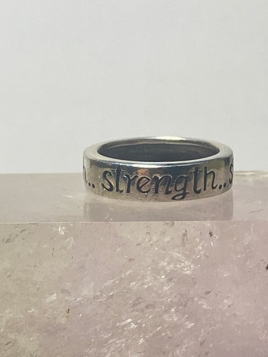 Strength ring wedding band words stacker sterling silver women men