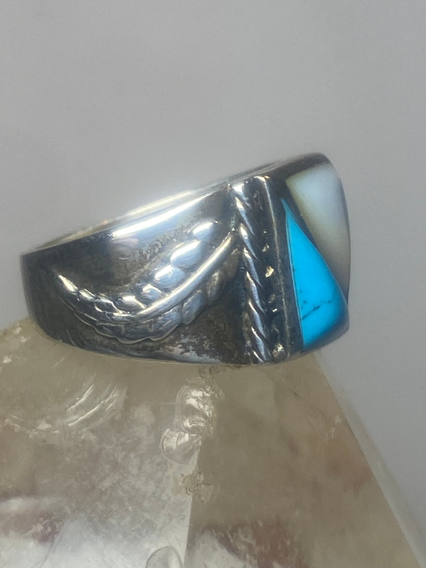 Turquoise ring size 7.75 MOP southwest  band sterling silver women