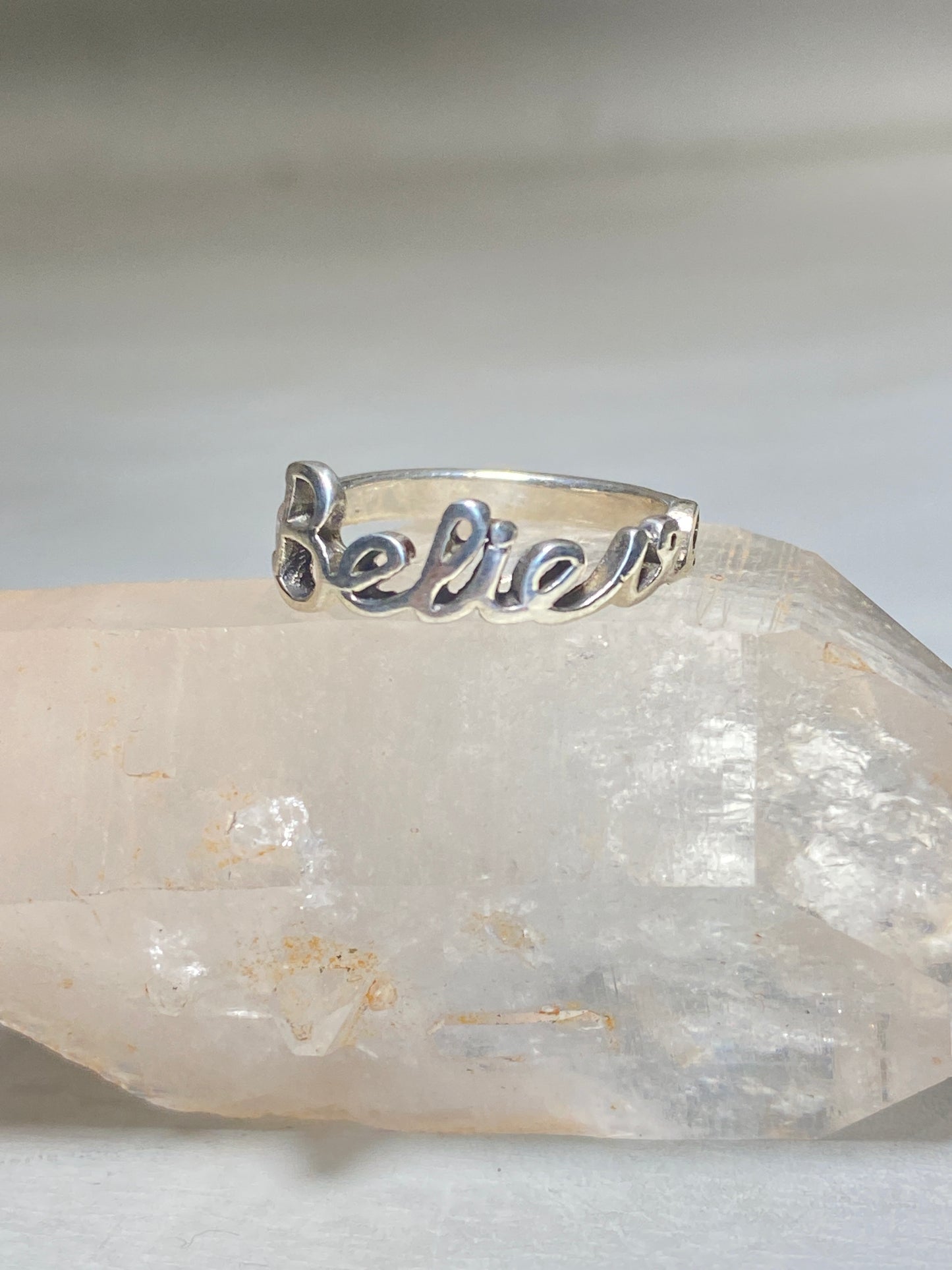 Believe ring word band sterling silver women girls