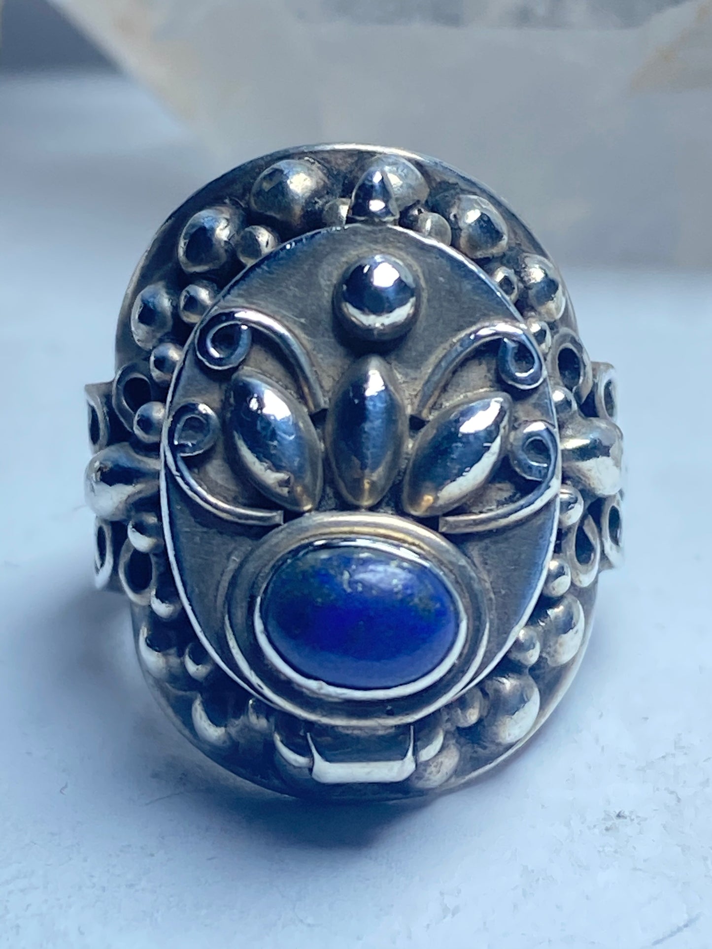 Poison ring blue lapis floral sterling silver women girls
