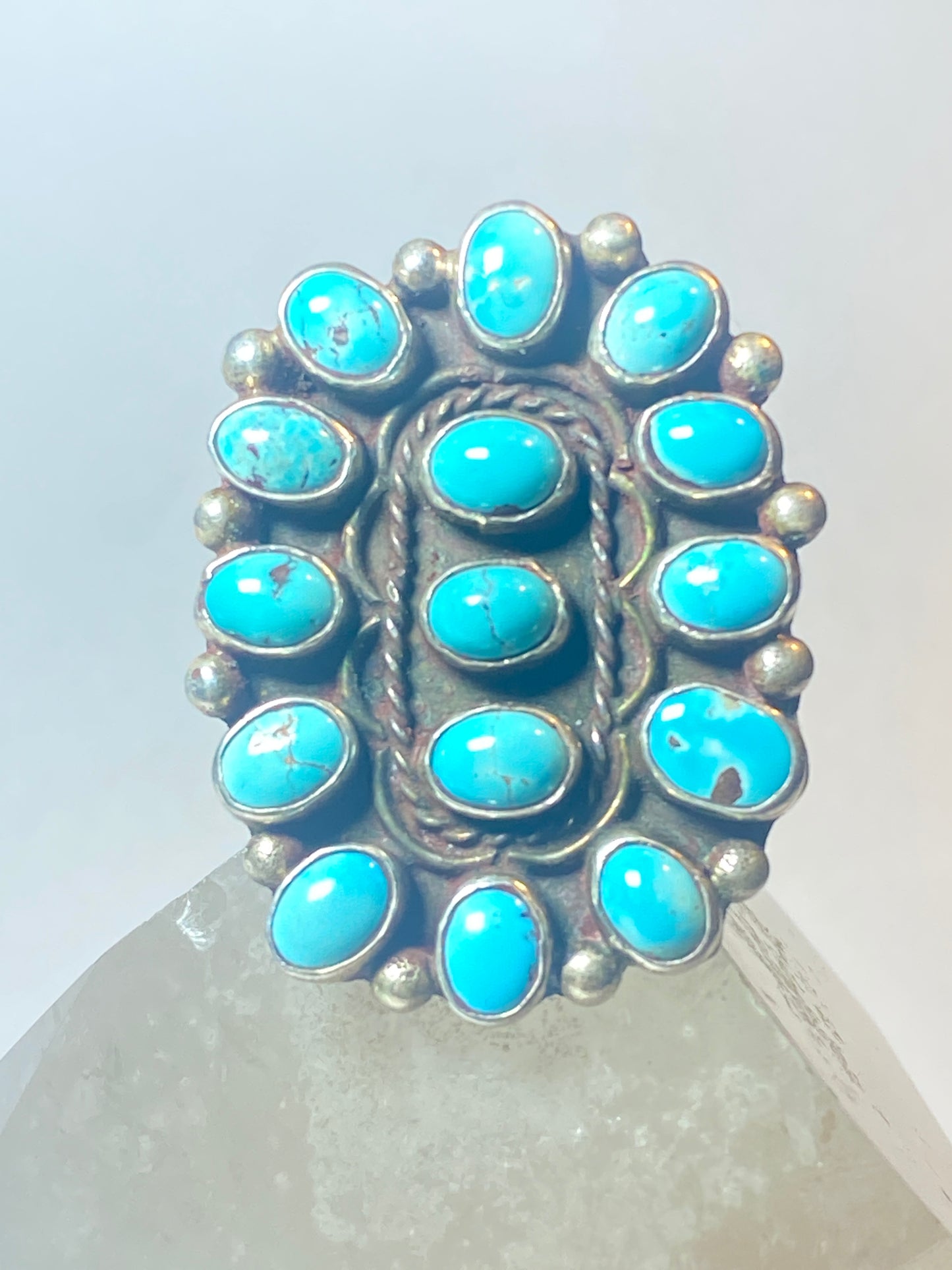 Turquoise ring big long Zuni southwest sterling  silver women