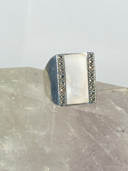 Mother of Pearl ring marcasites  sterling silver women men