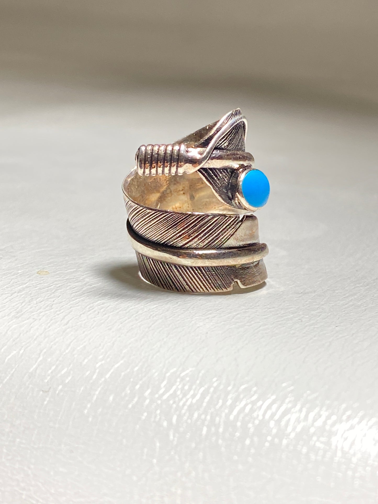 Feather ring Turquoise southwest wrap around band women sterling silver