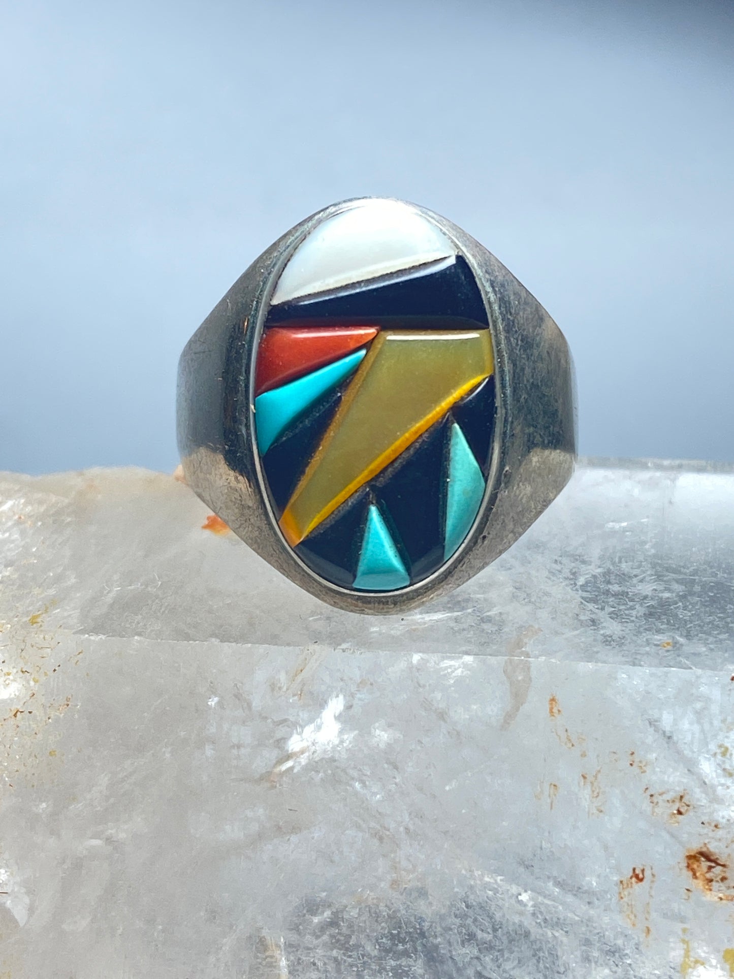 Navajo ring Turquoise coral onyx MOP southwest sterling silver women men