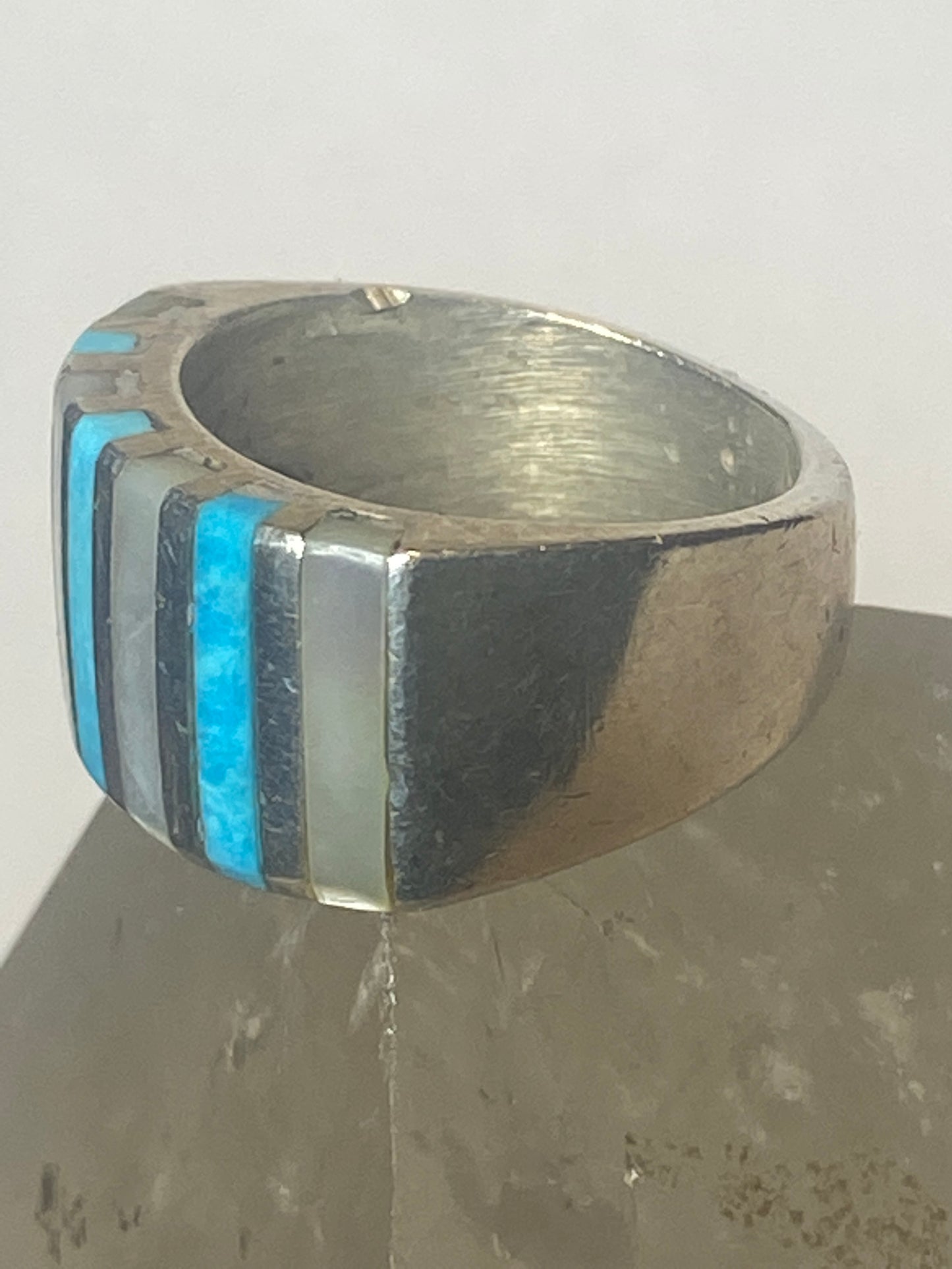 Turquoise MOP ring southwest band sterling silver women girls