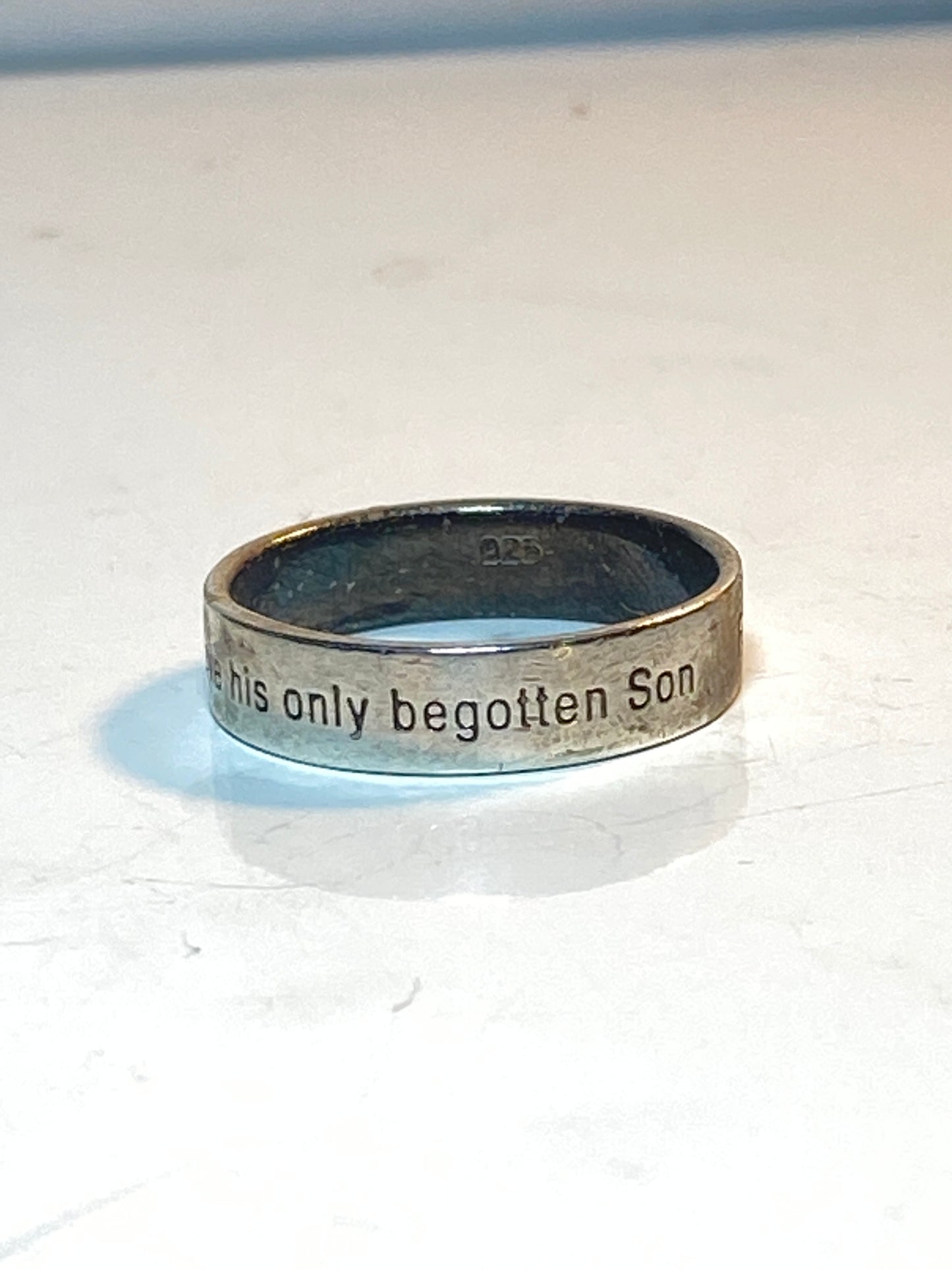 Religious ring Psalm  band "For God so loved the world that he gave his only begotten Son" sterling silver women