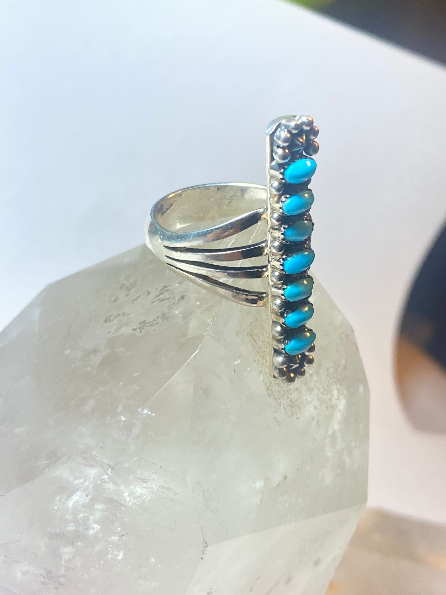 Turquoise ring long southwest stars sterling silver women