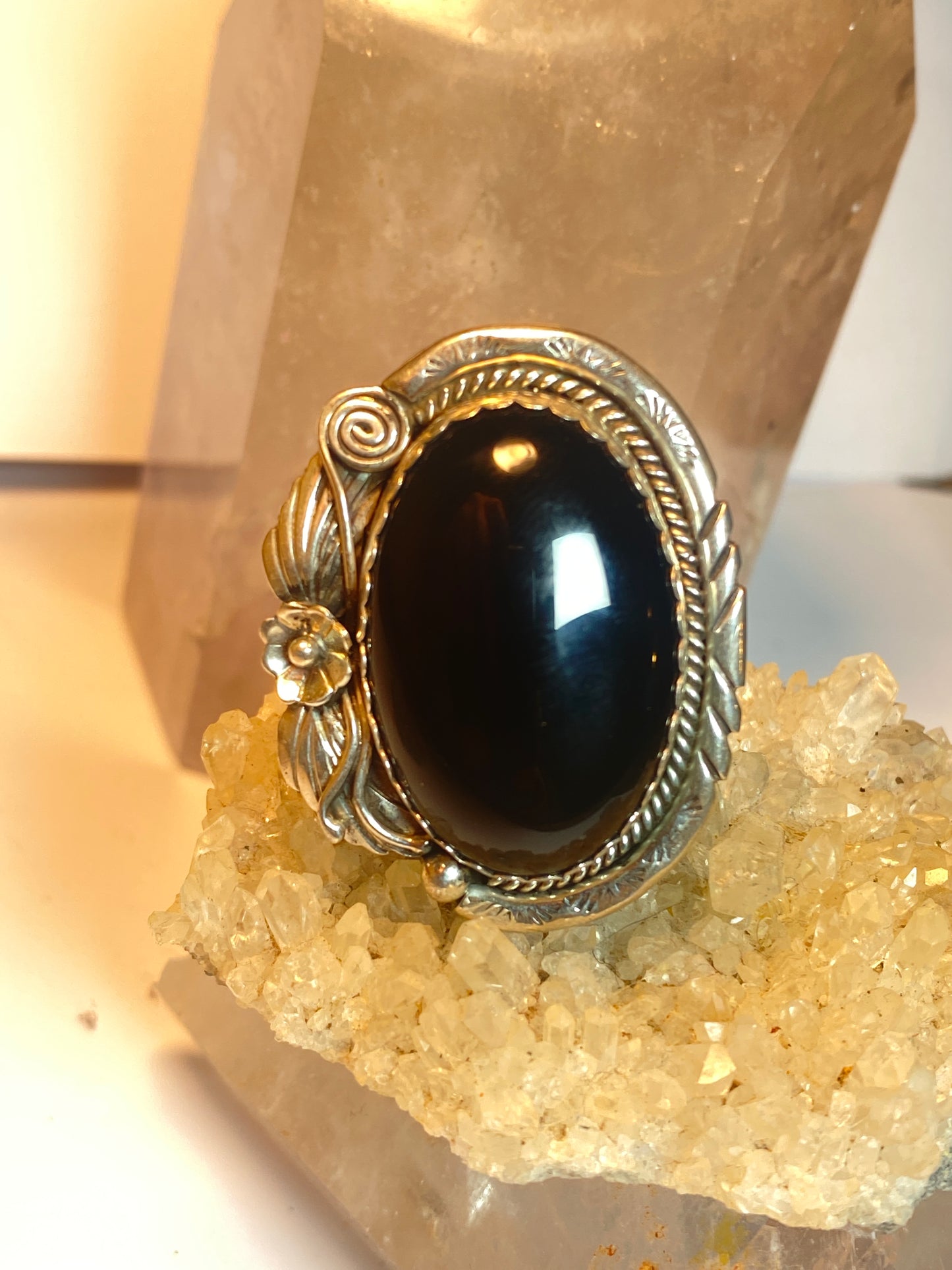 Onyx ring size 8.50 Navajo long southwest sterling silver women