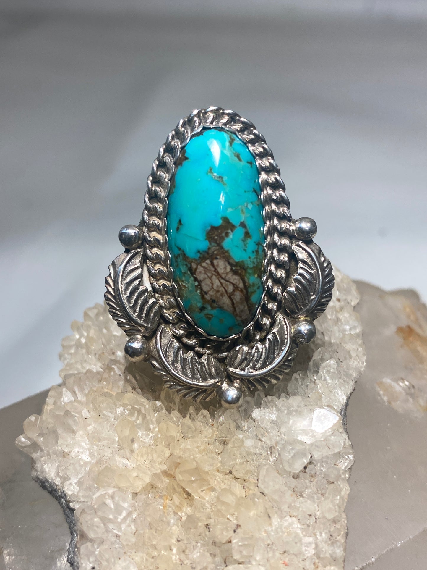 Turquoise ring long Navajo feathers  band sterling silver women girls