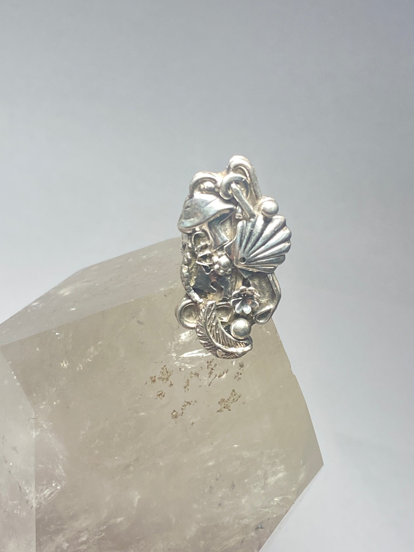 Mushroom ring scallop shell leaves southwest floral band pinky sterling silver women girls