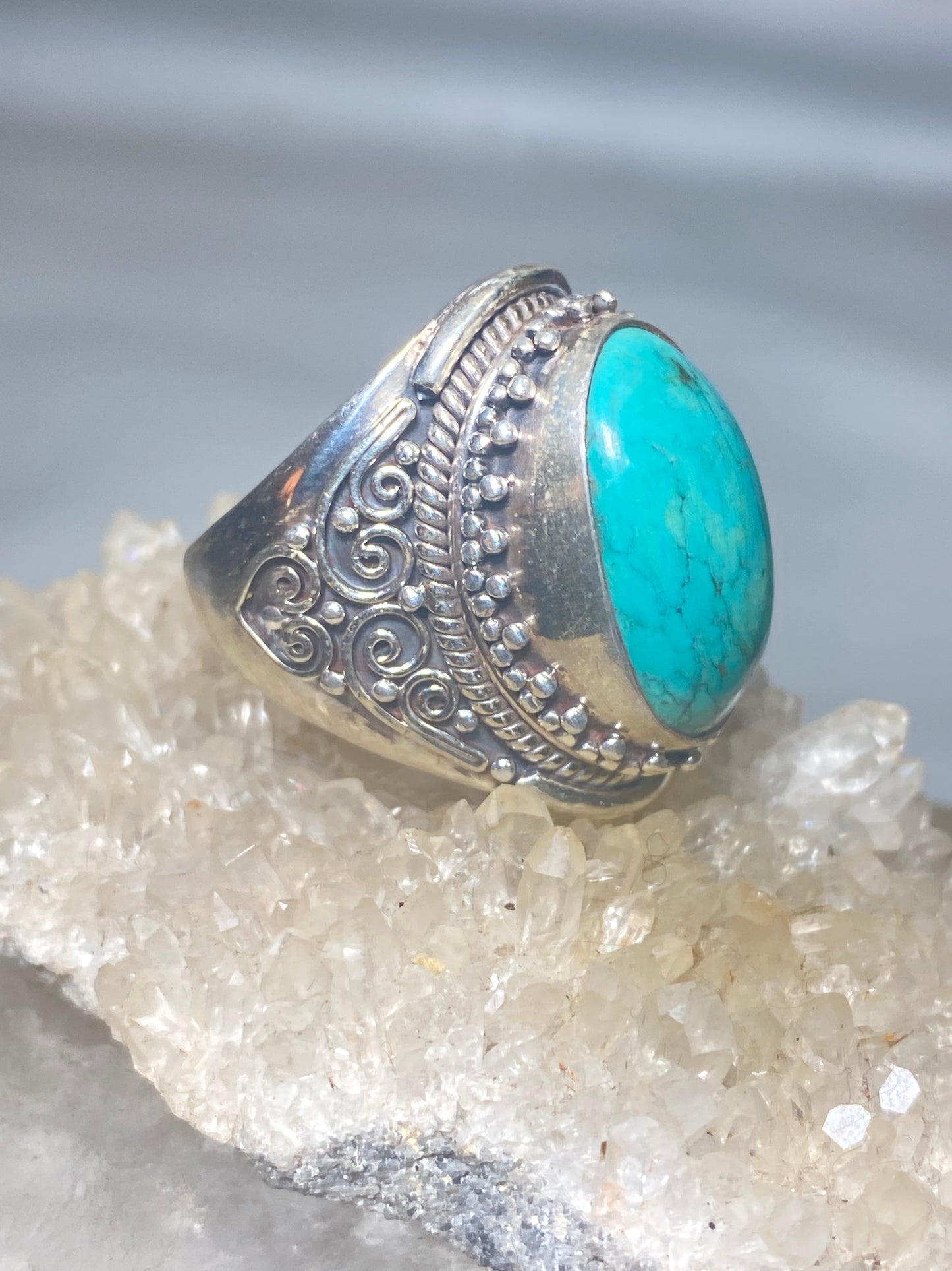 Turquoise ring size 10.75 boho sterling silver women men
