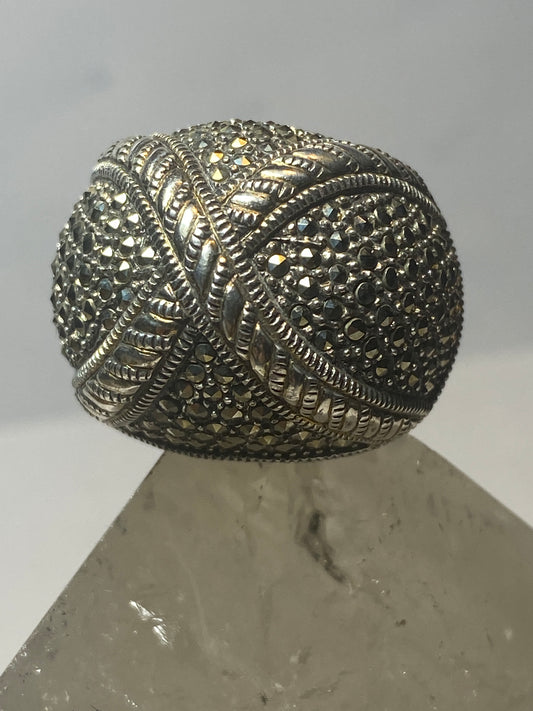 Marcasite ring Dome band  wide band sterling silver women