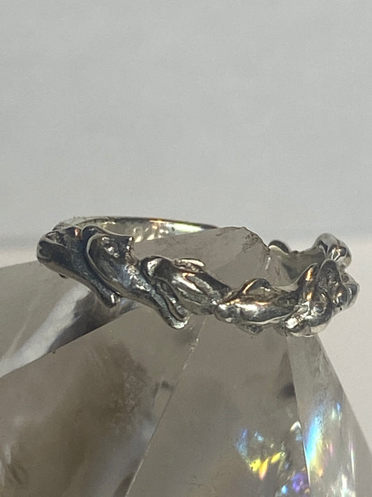 Dolphin ring slender stacker  band  sterling silver women girls