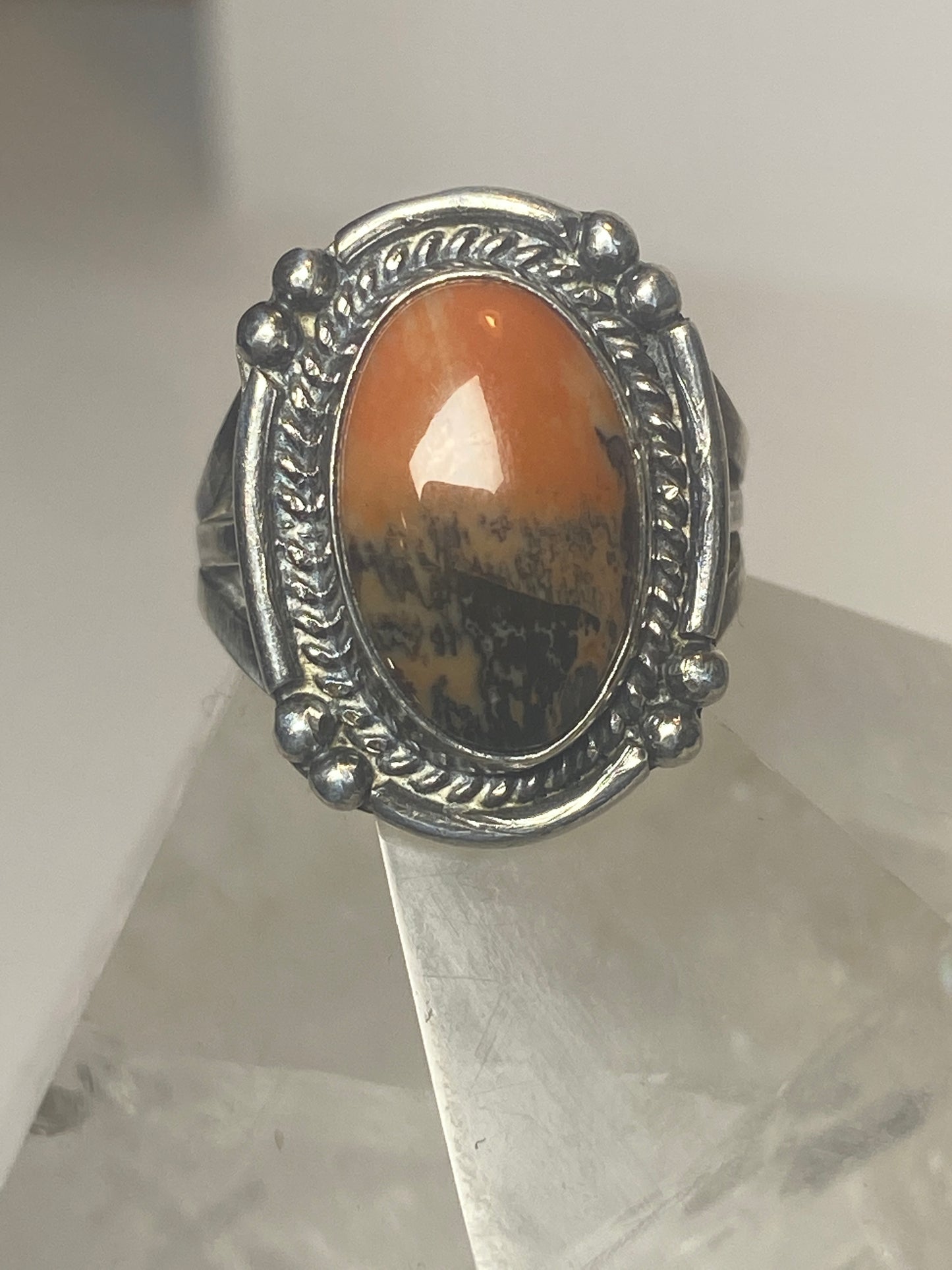 Agate ring petrified wood sterling silver southwest Navajo band women girls