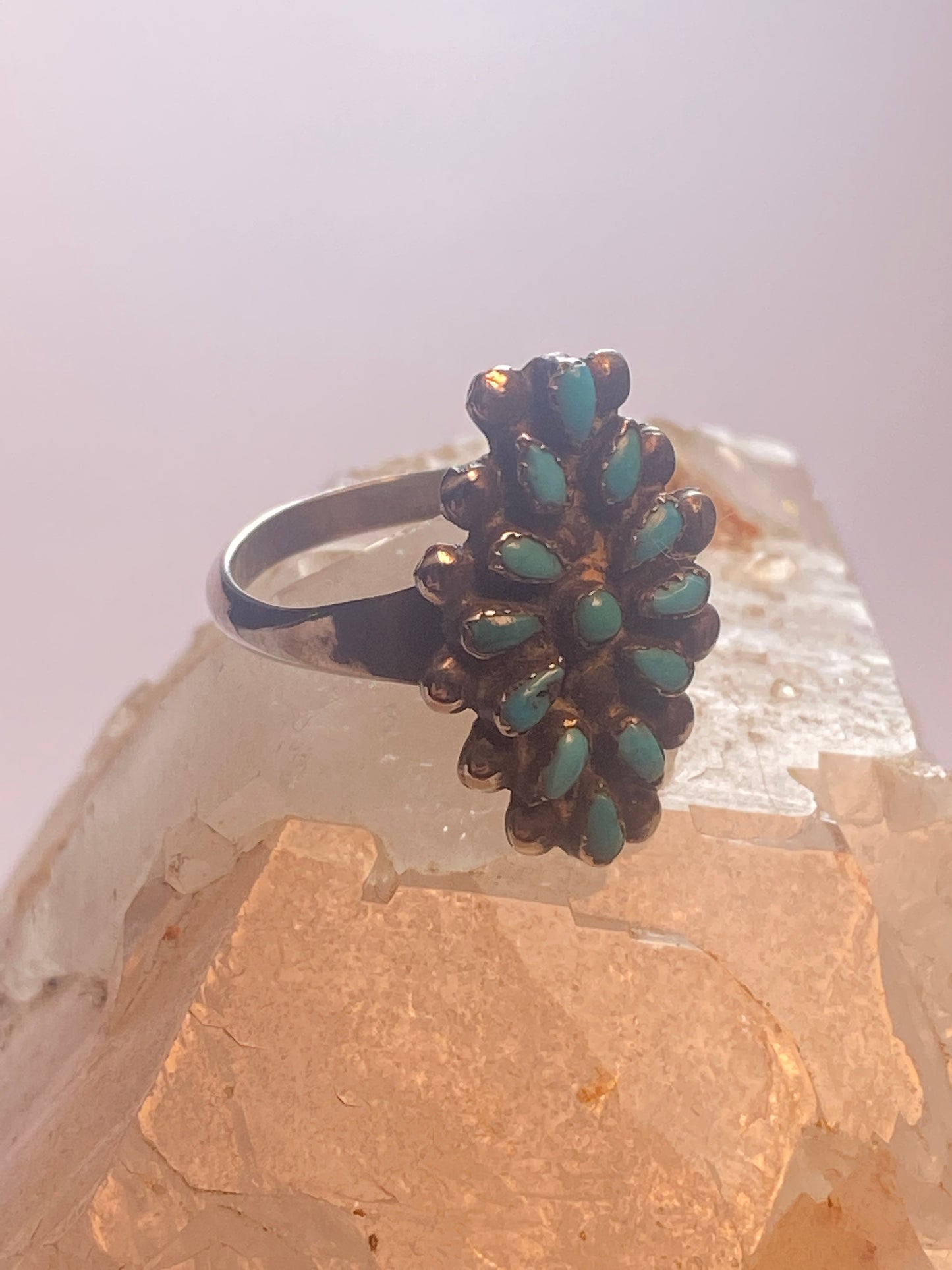 Turquoise ring size 8  Zuni flower petite point southwest sterling silver women girls