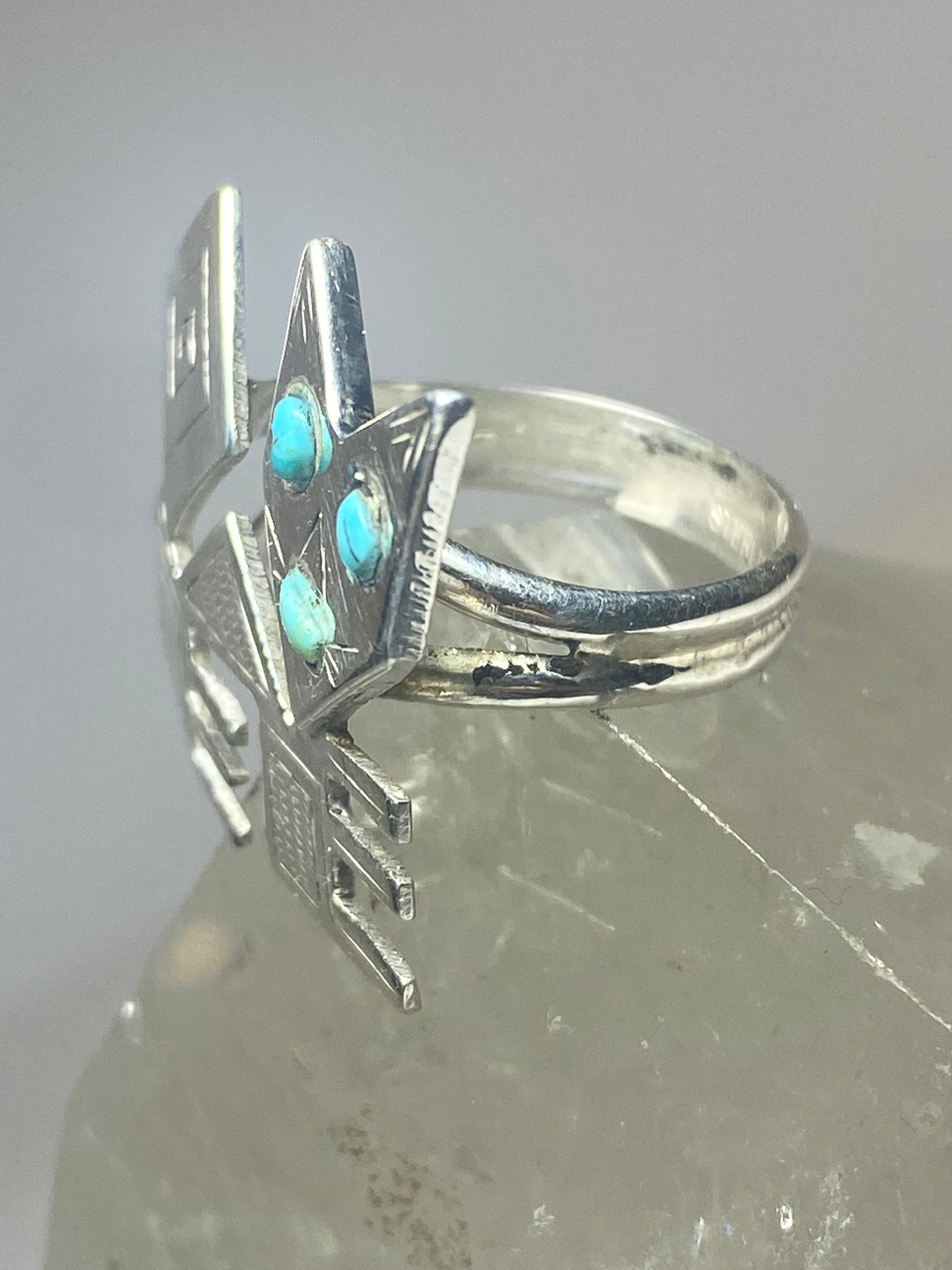 Cat ring size 7.25 Turquoise southwest  band sterling silver women girls