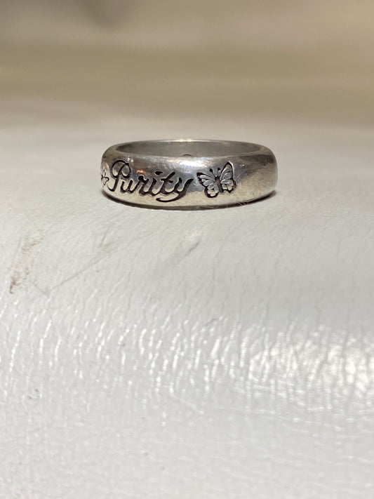 Purity ring flower band religious sterling silver girls women