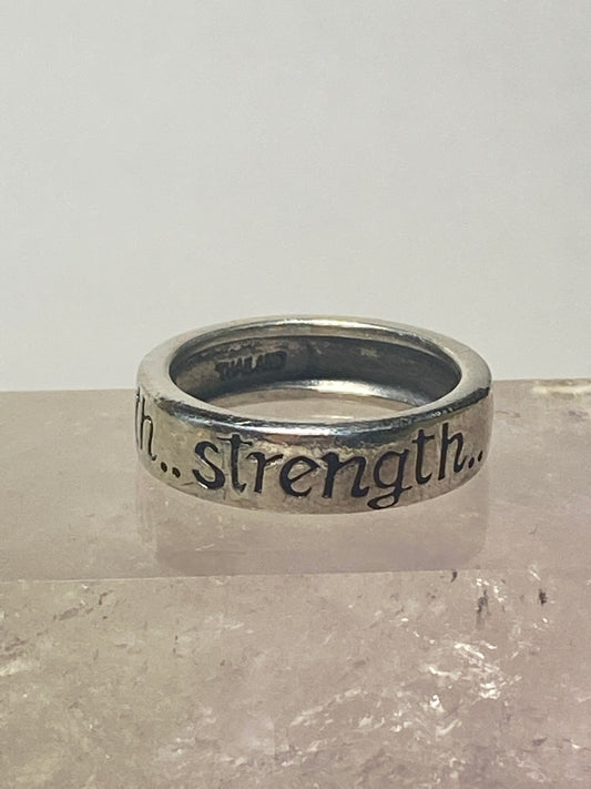 Strength ring wedding band words stacker sterling silver women men