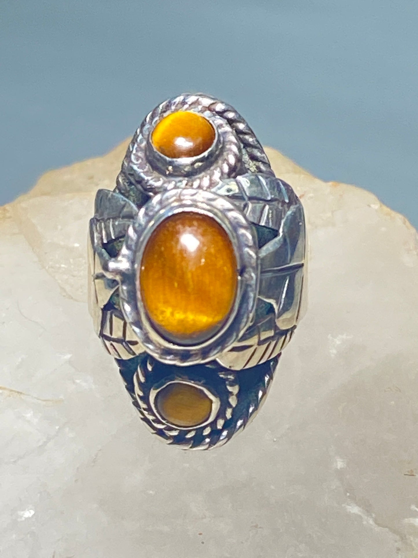 Poison ring size 8 tiger eye Mexico  leaf sterling silver women