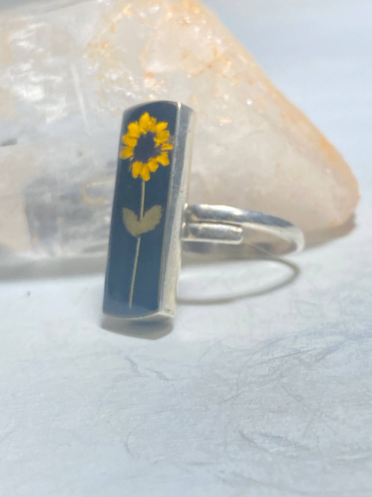 Flower Ring long floral yellow sterling silver women