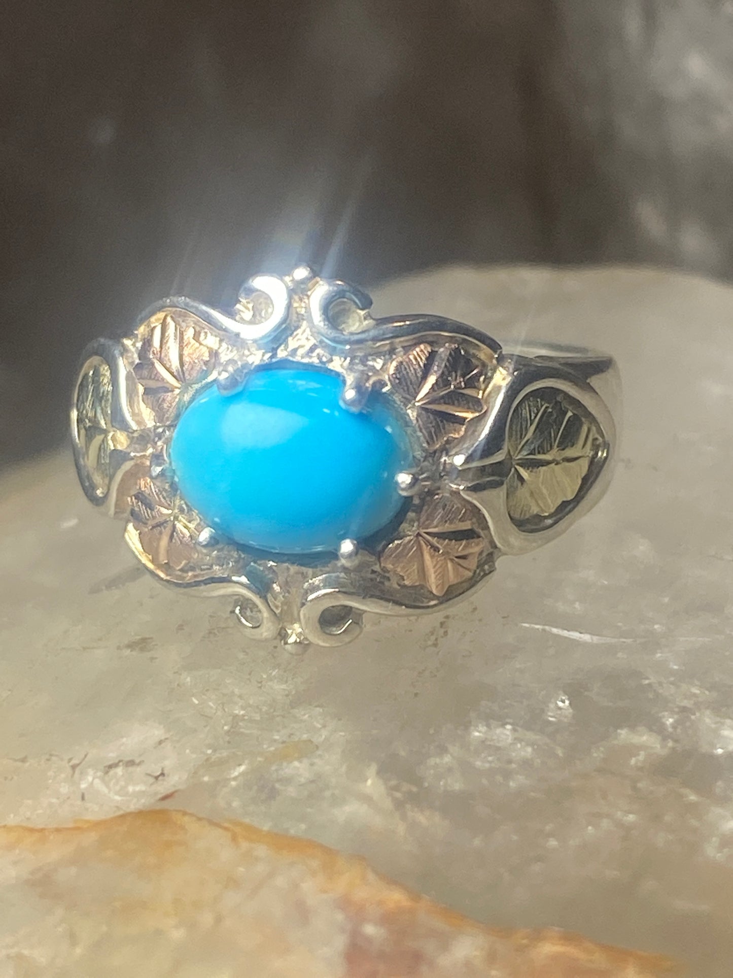 Black Hills Gold ring size 6 turquoise leaves sterling silver women girls