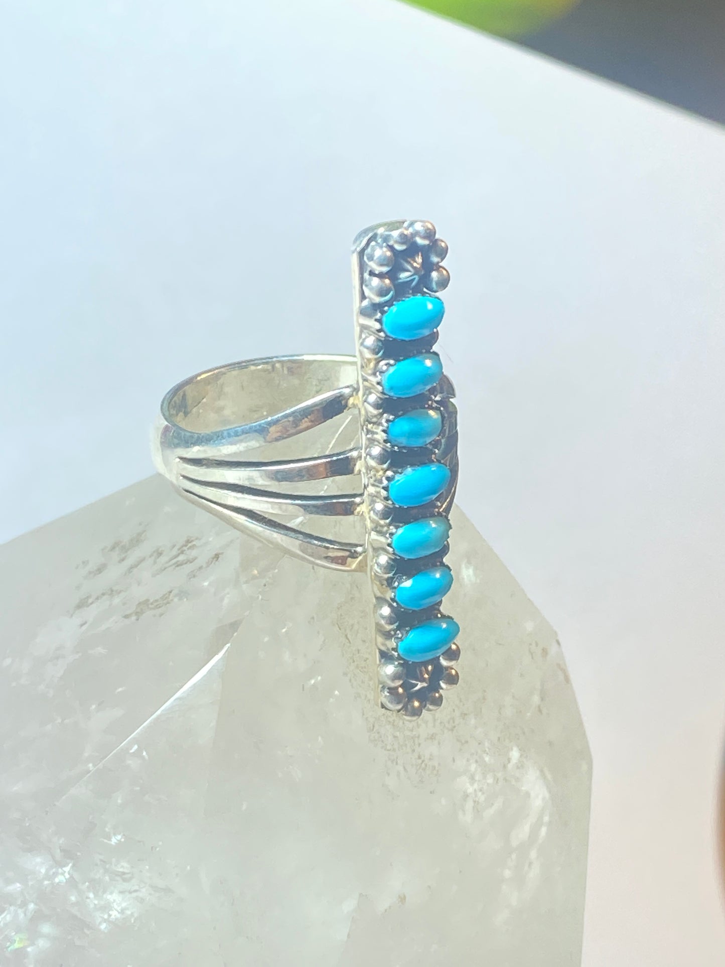 Turquoise ring long southwest stars sterling silver women