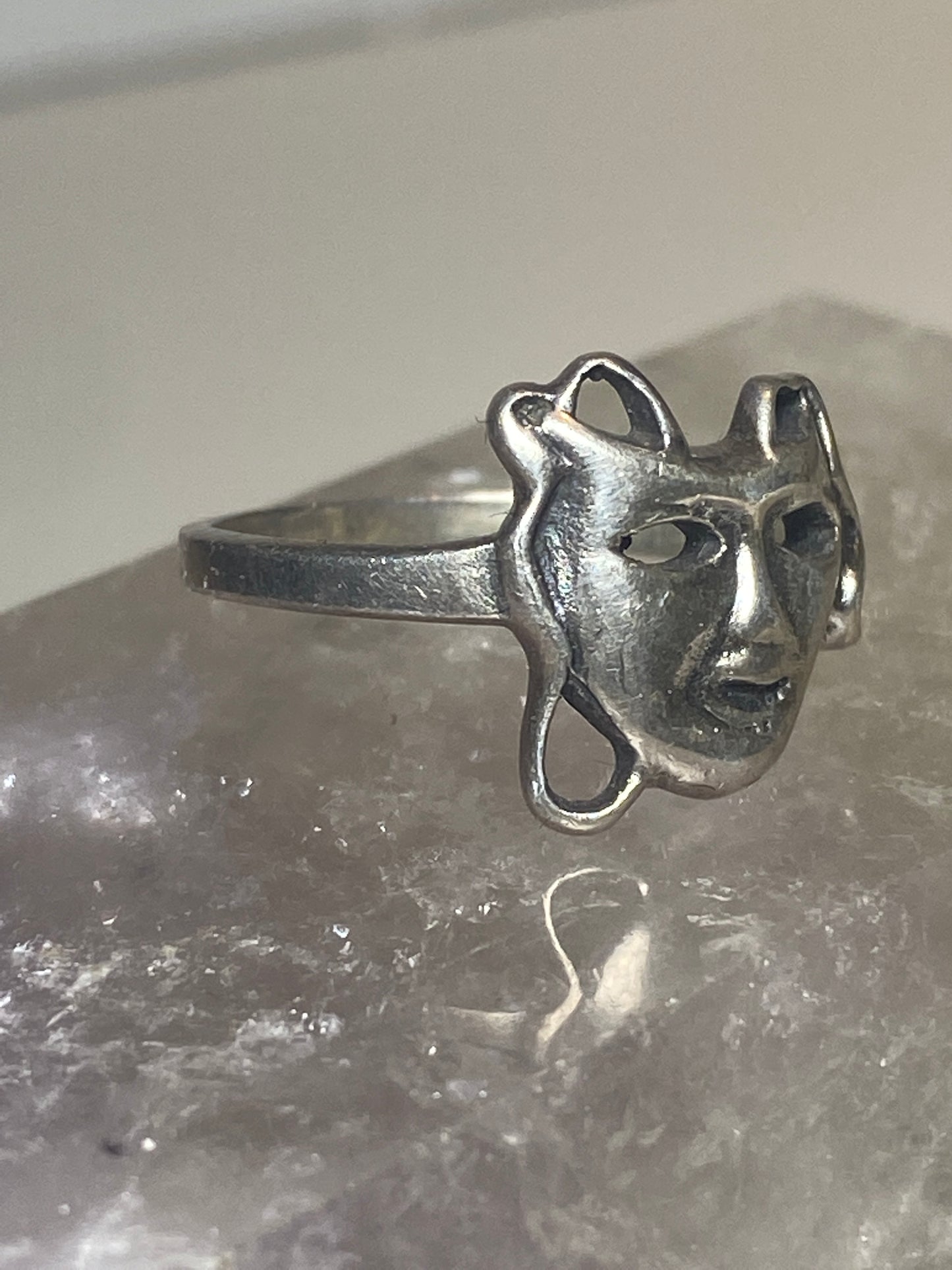 Face mask ring theatrical theater sterling silver women girls