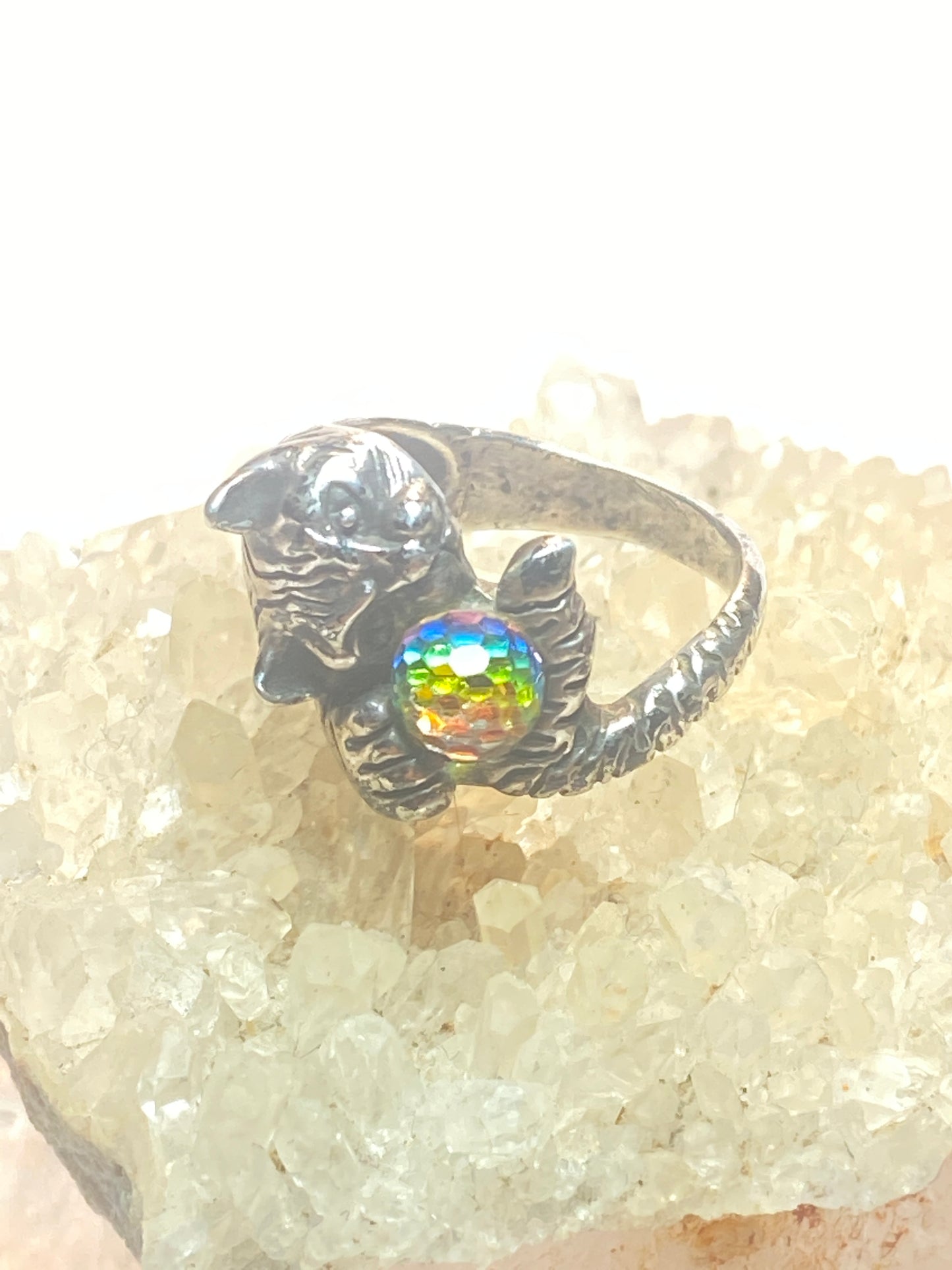 Cat ring size 5.50 animal band pinky sterling silver women