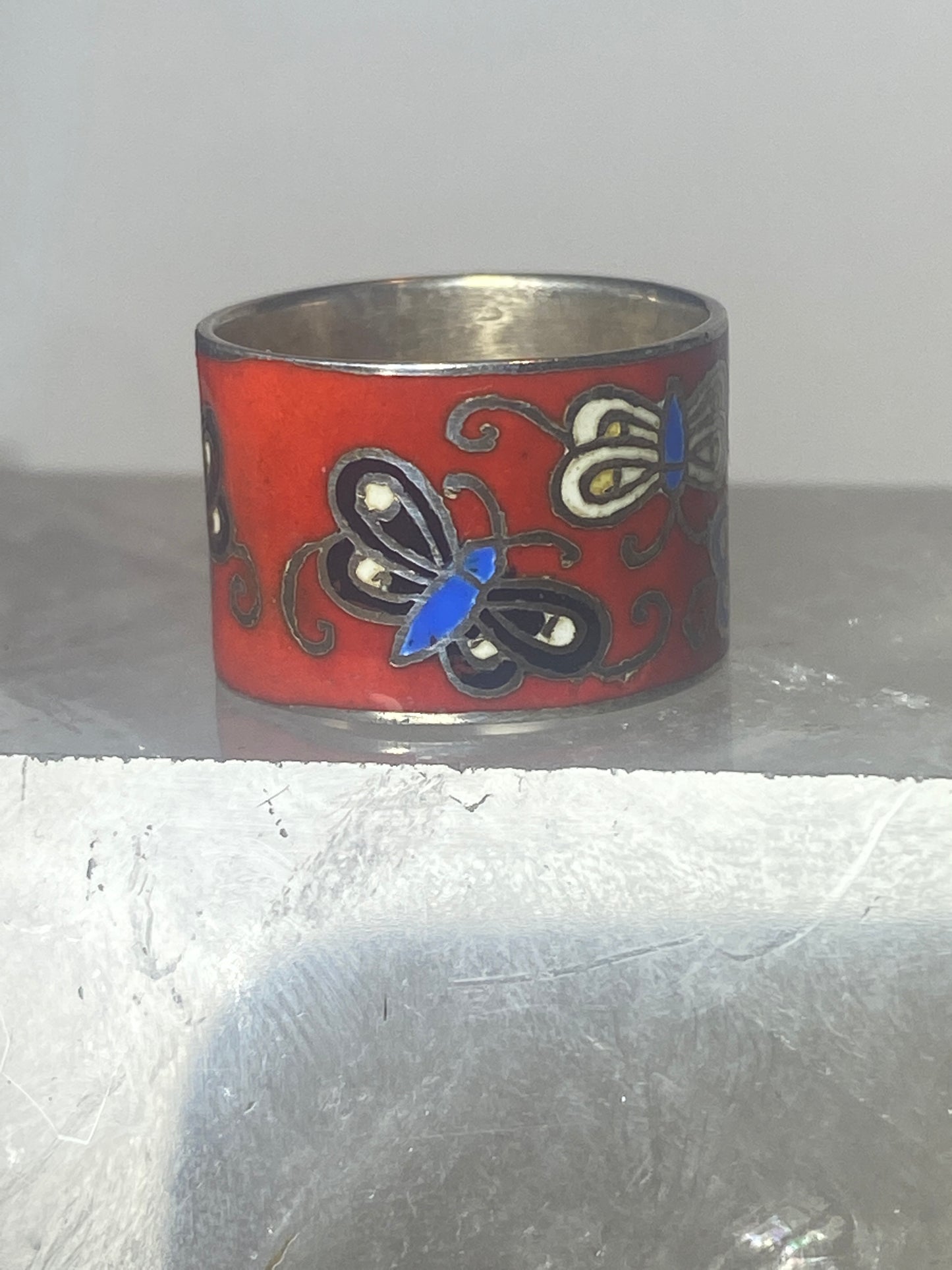 Butterfly ring size 5.50 Butterflies band enamel  sterling silver women girls