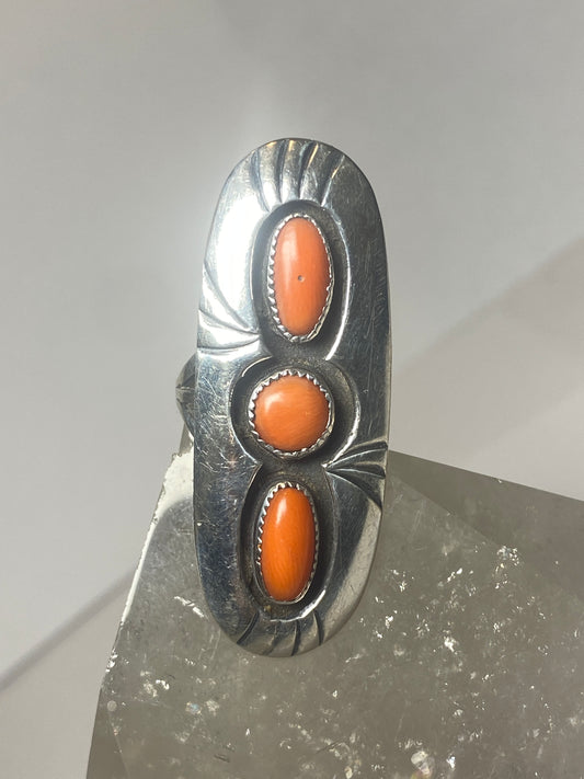 Coral ring size 7 Navajo long sterling silver women