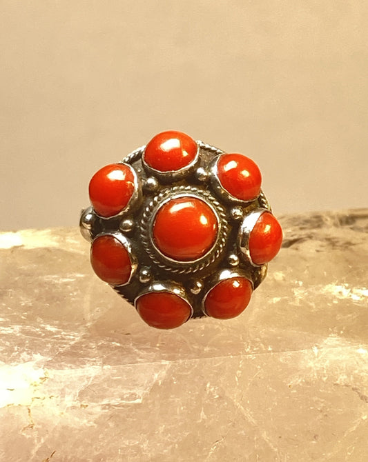 Poison ring Coral flower floral sterling silver women