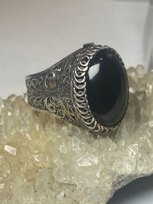 Onyx ring size 5.75 filigree boho sterling silver women girls