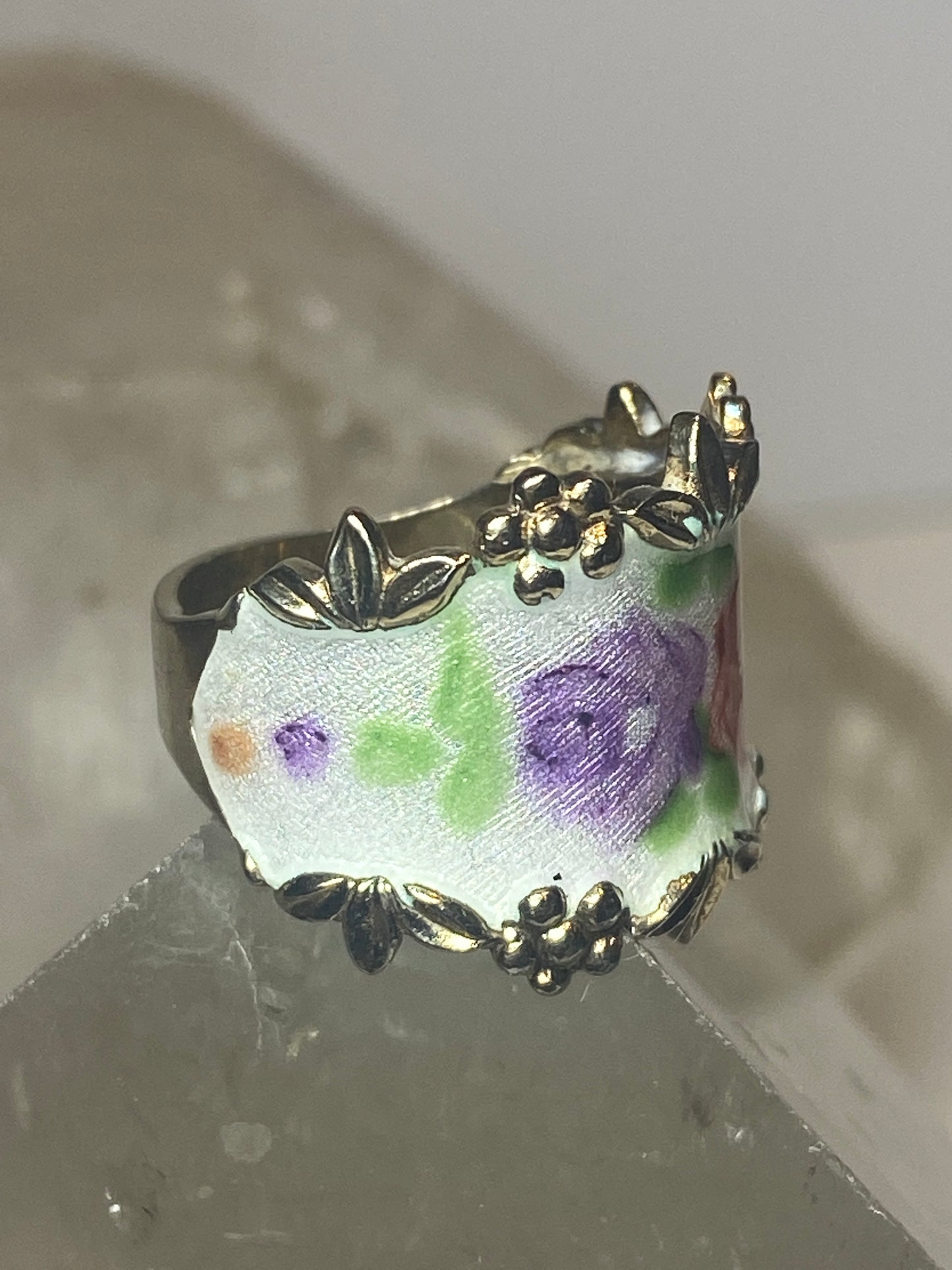 Guilloche ring  size 5.50 boho statement floral rose band sterling silver