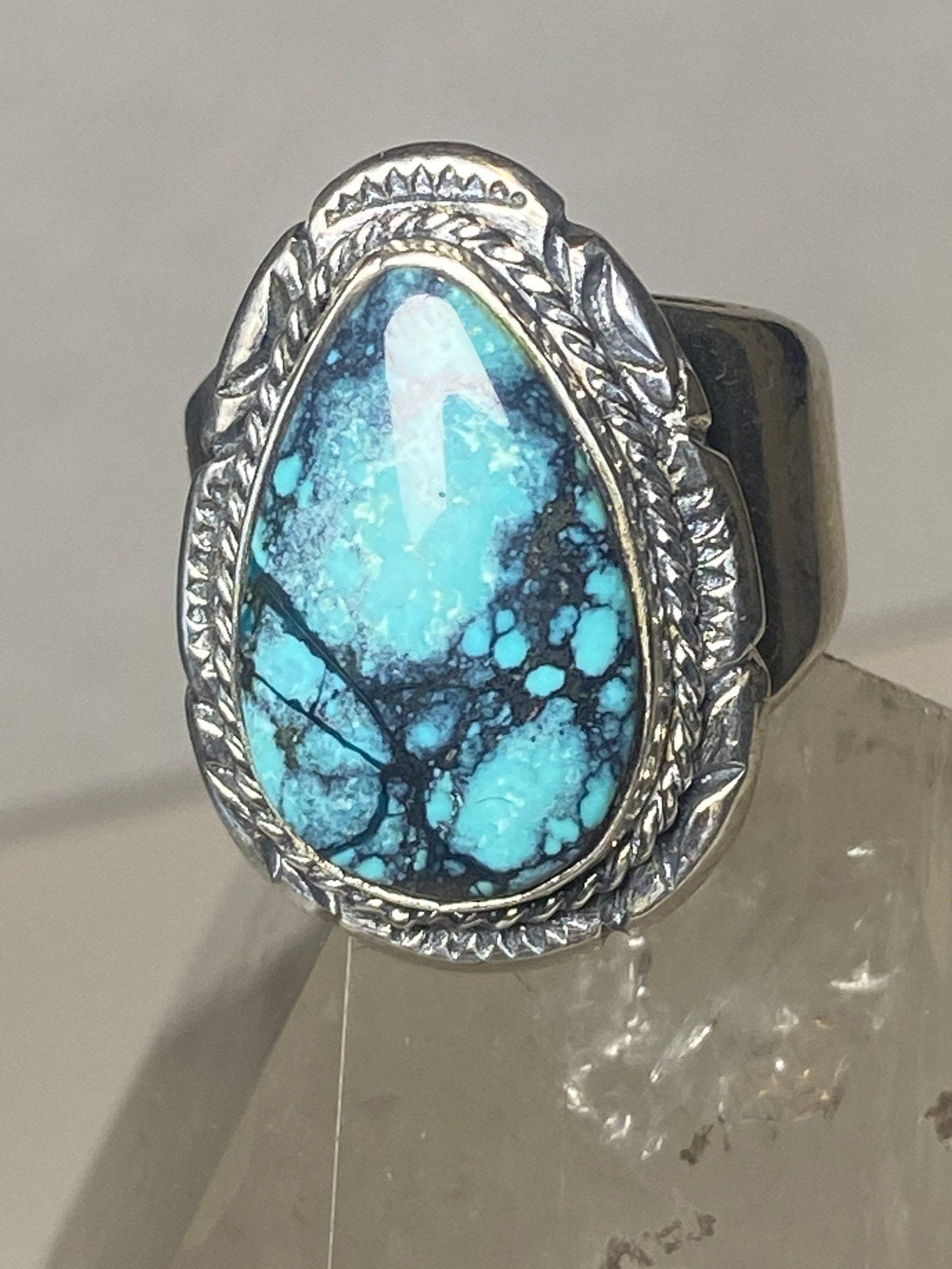 Turquoise ring Teardrop boho band sterling silver men women