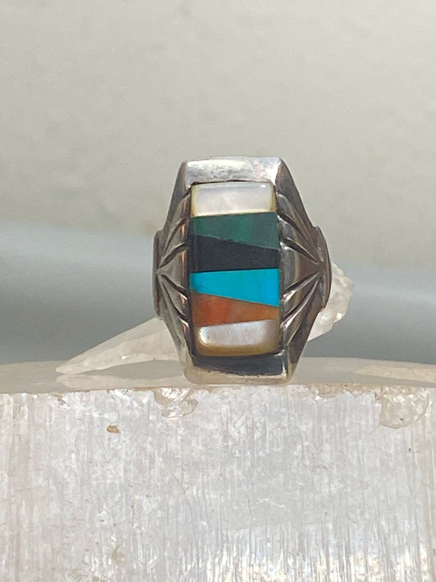 Navajo ring turquoise onyx mop spiny oyster sterling silver women men
