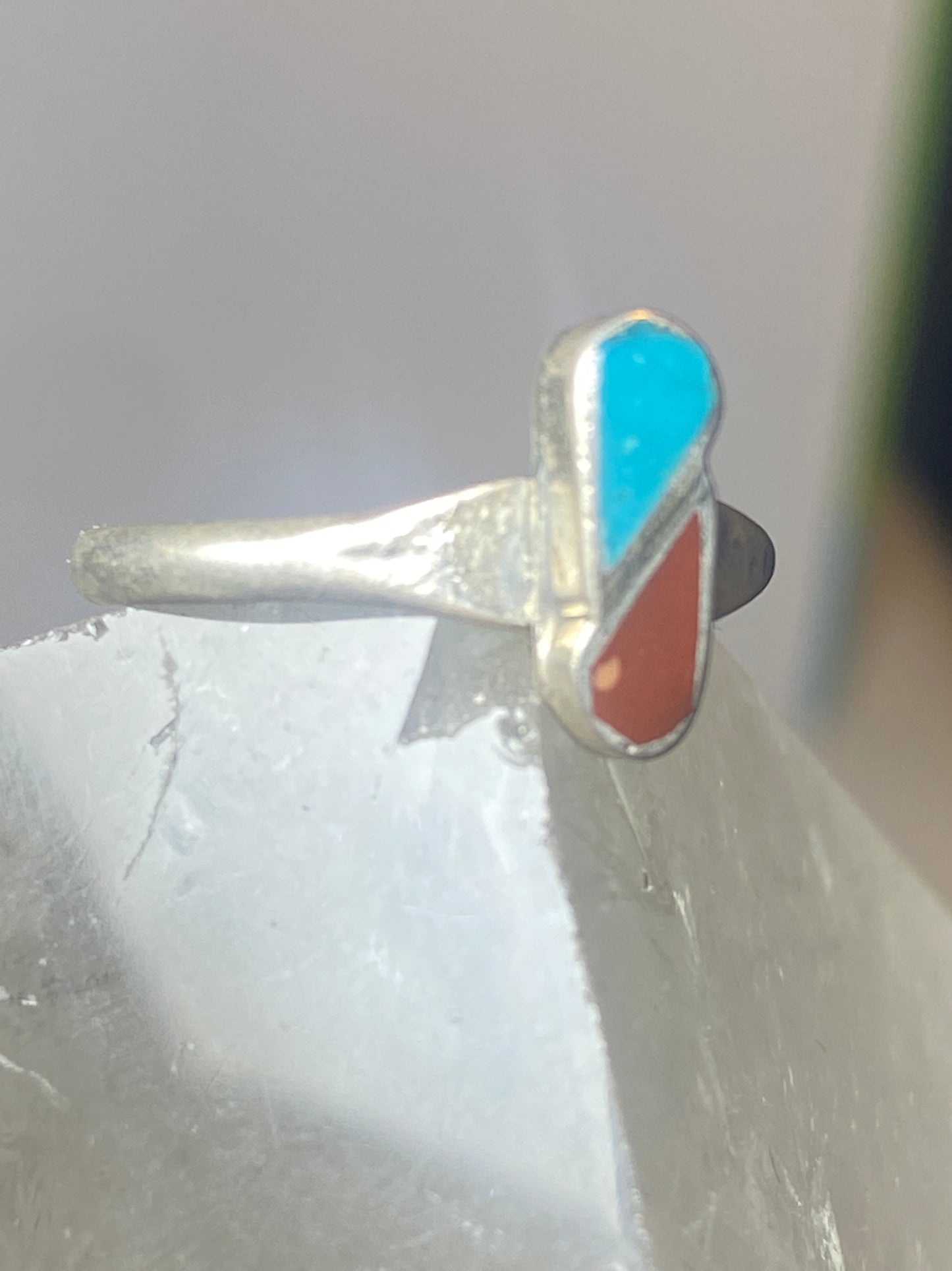 Turquoise coral ring southwest  sterling silver women girls p