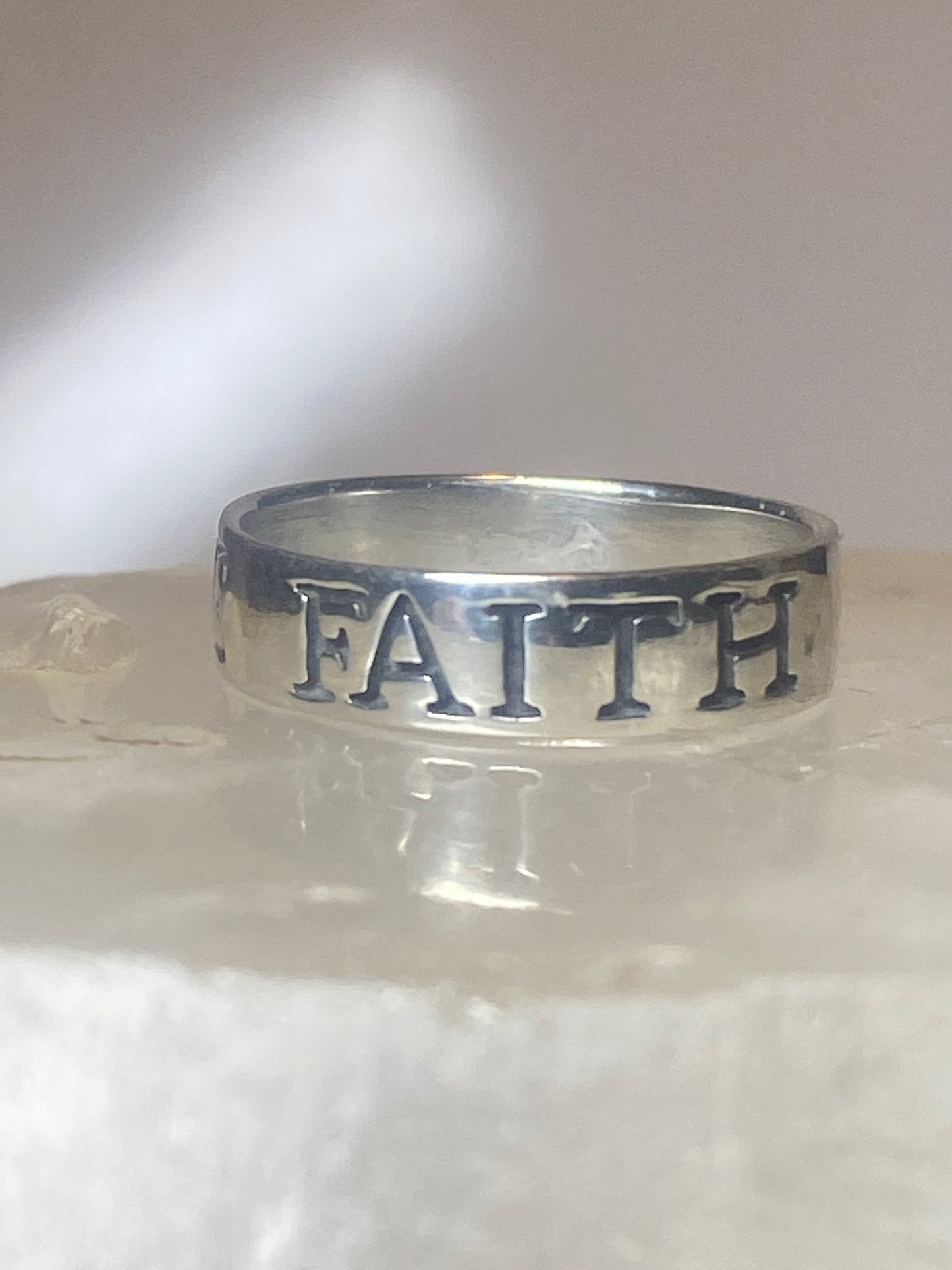 Love Hope Faith ring size 6.75 Solid words religious band sterling silver