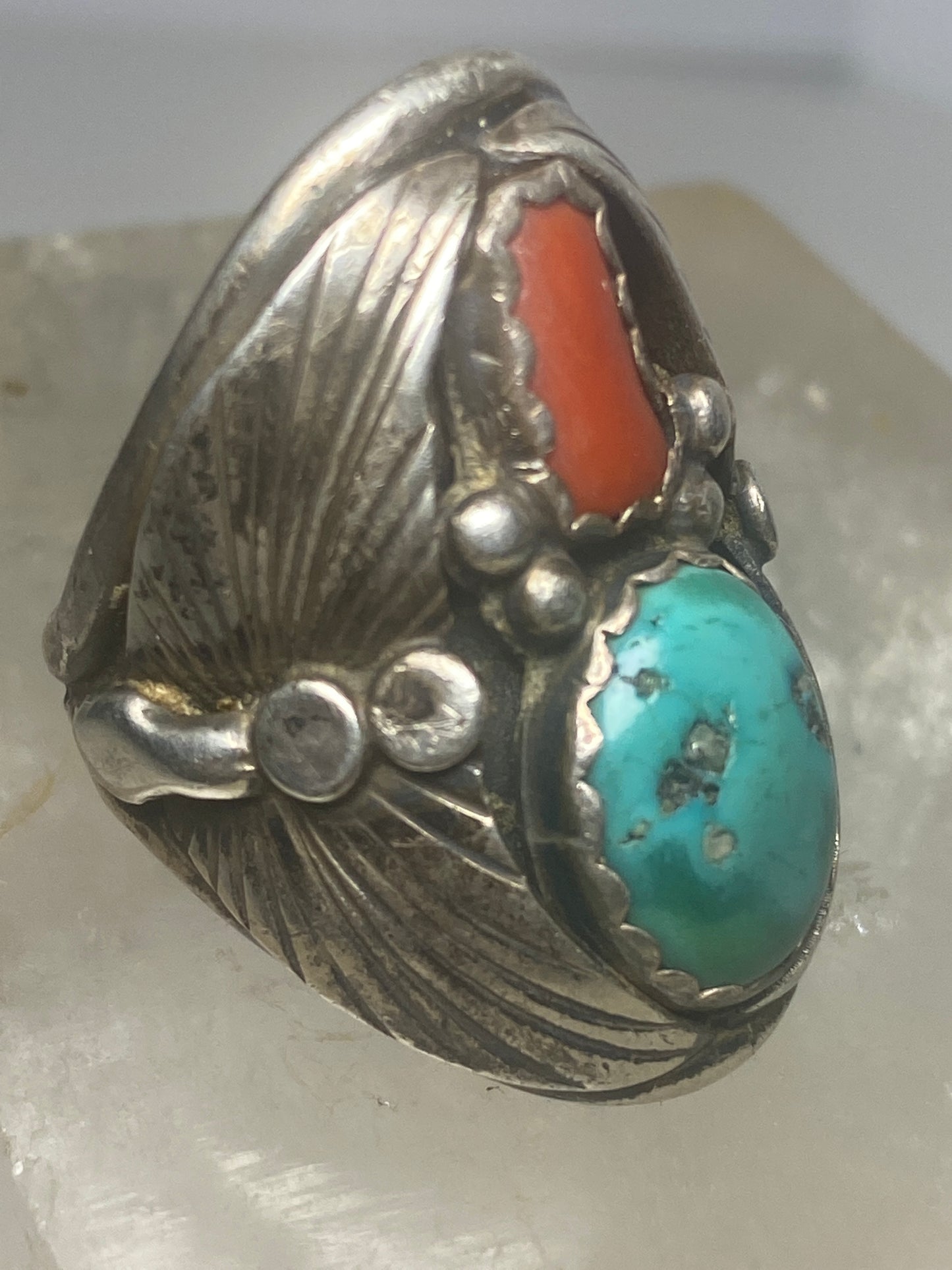 Turquoise coral ring southwest sterling silver women men