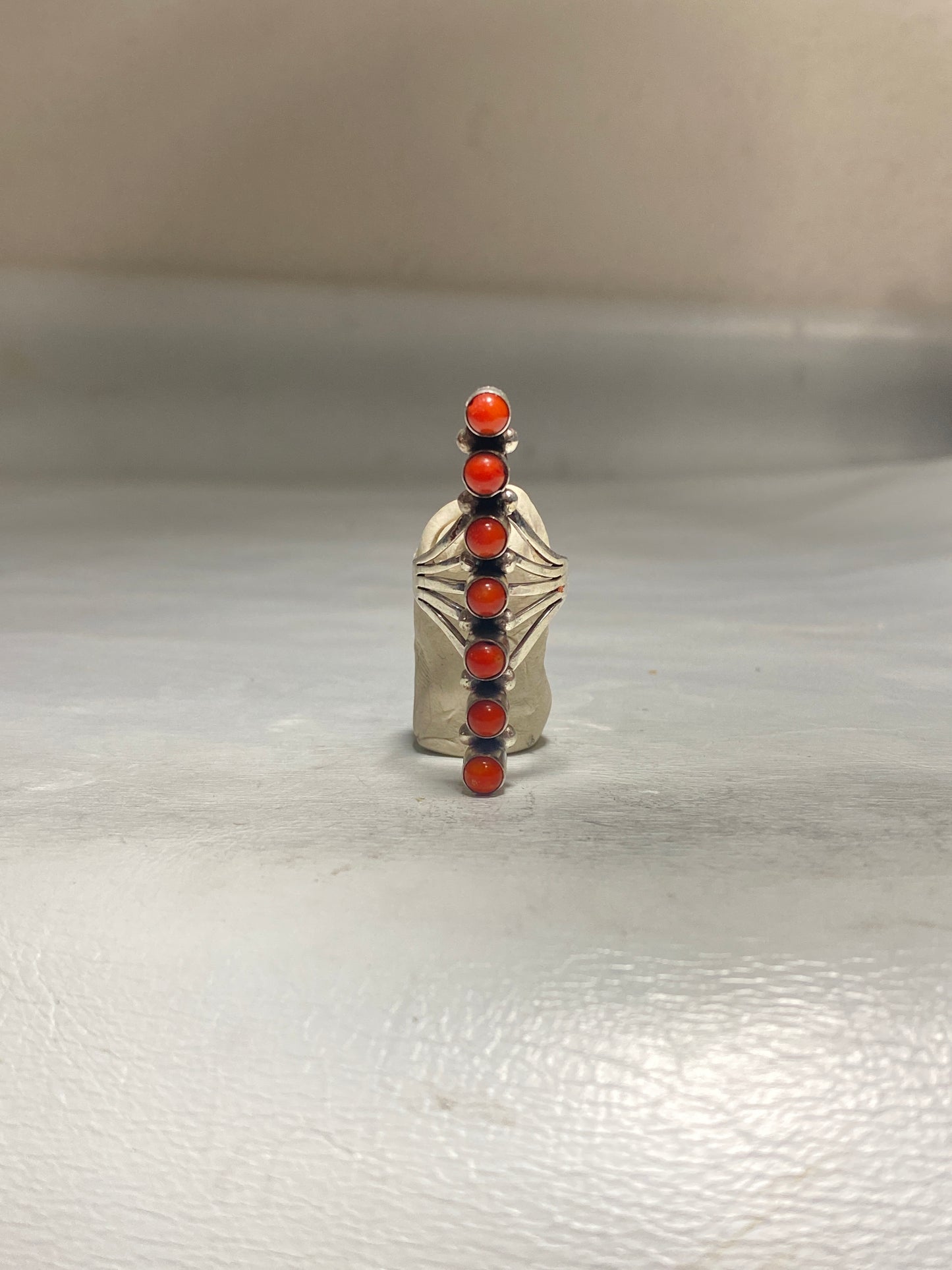Coral ring size 7 long southwest sterling silver women