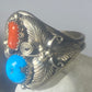 Turquoise ring coral Navajo leaves southwest women men
