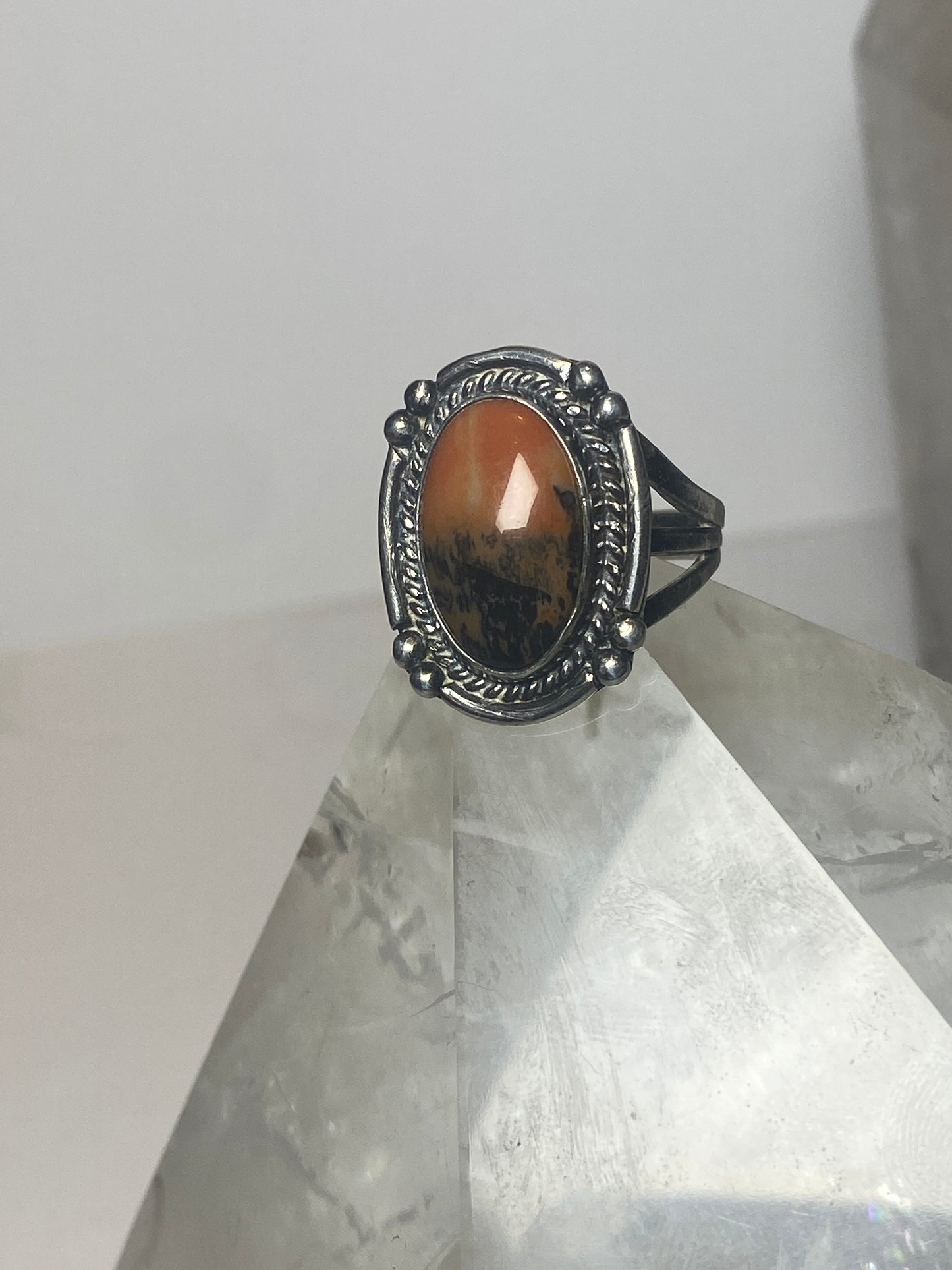 Agate ring petrified wood sterling silver southwest Navajo band women girls