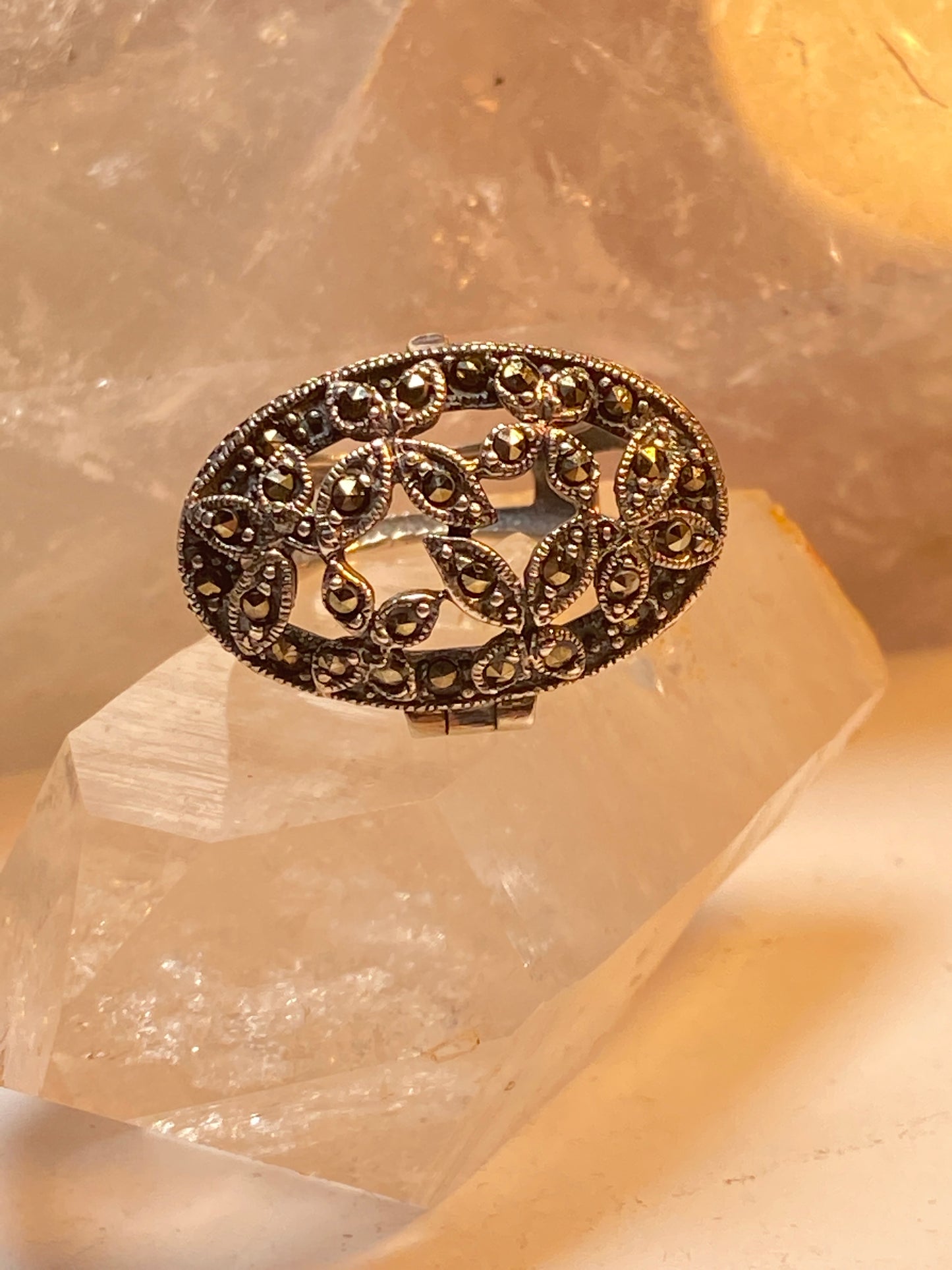 Poison ring marcasite floral sterling silver women
