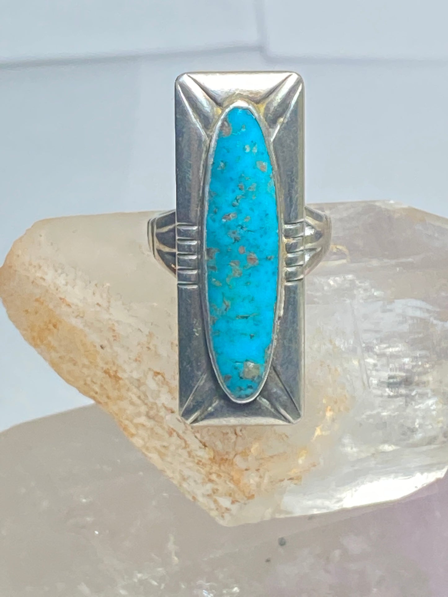 Turquoise ring Long Navajo Bell trading southwest sterling silver women