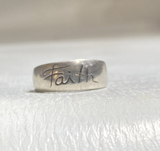 Faith ring religious word band sterling silver women girls