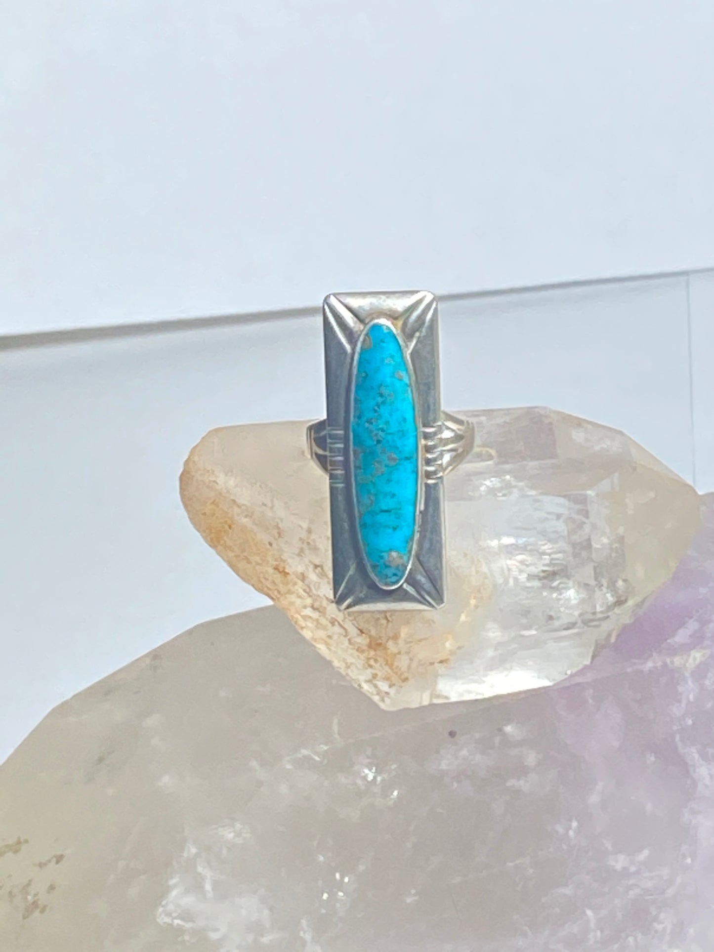 Turquoise ring Long Navajo Bell trading southwest sterling silver women